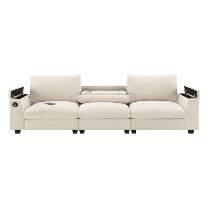 96*35''Chenille Sectional Sofa With Bluetooth Speaker