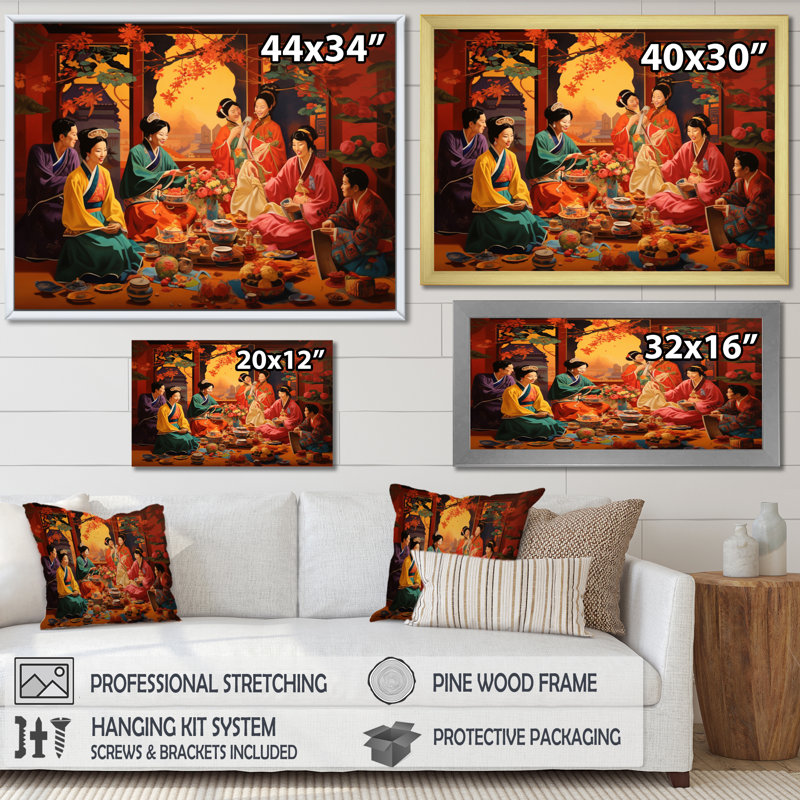 Asian Art Festive Celebration - impression, Cadre flottant doré, H 30 po x l 40 po x P 1,5 po