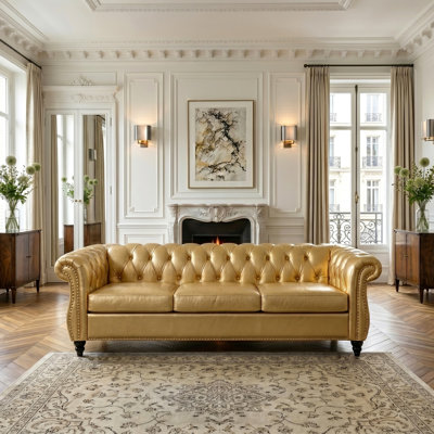 84.65" Rolled Arm Chesterfield 3 Seater Sofa
