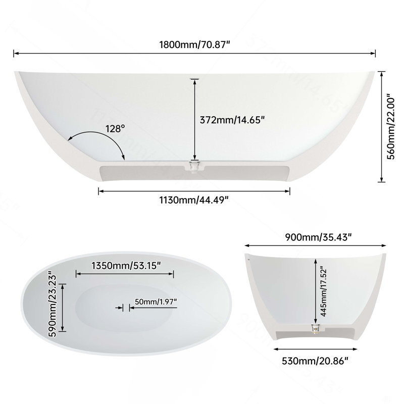 71" Premium Solid Surface Deep Soaking Bathtub
