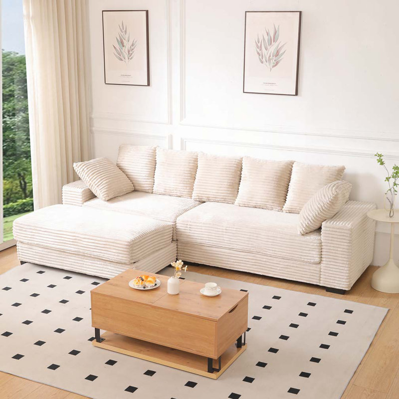 Canapé modulaire en velours côtelé 108,6 po avec repose-pieds, Beige