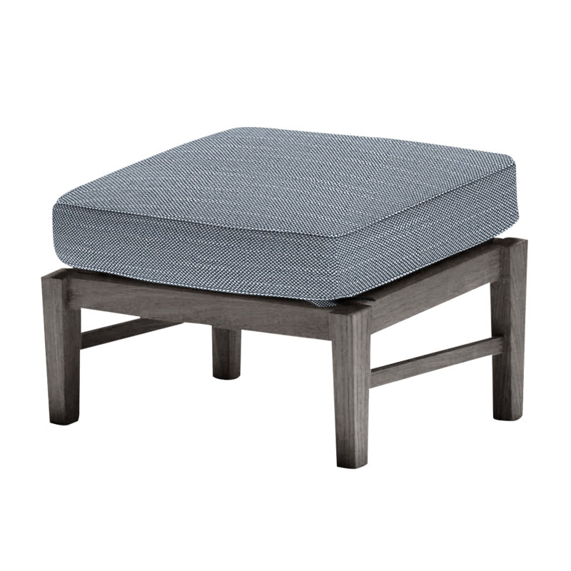 Croquet Outdoor Teak Ottoman with Cushion, Rollo Chambray InsideOut® Linen, Welt, Oyster Teak