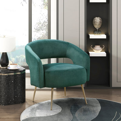 Fauteuil d'appoint en velours doux, rembourrage en mousse moelleuse pour un confort optimal, pieds au fini doré, meuble de salon luxueux (1 pièce)
