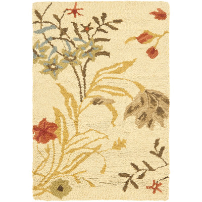 Emrick Hand Hooked Wool/Cotton/Latex Floral Rug in Beige