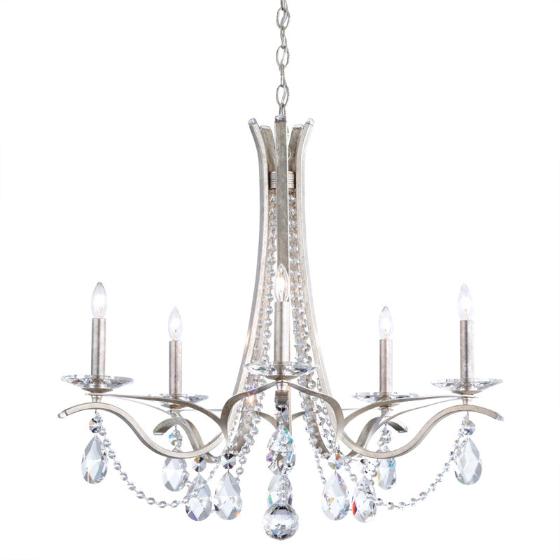 Vesca 5 Light 29in x 27in Chandelier in Heirloom Gold with Clear Radiance Crystals, Czech, Antique Silver, Antique Silver