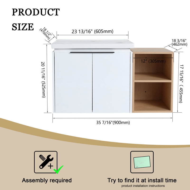 Ensemble de meuble-lavabo mural simple 36 po Reannan
