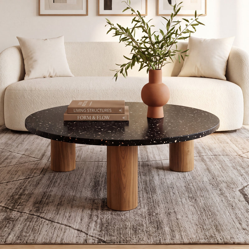 Pike Stone Top Single Coffee Table, Black/Natural
