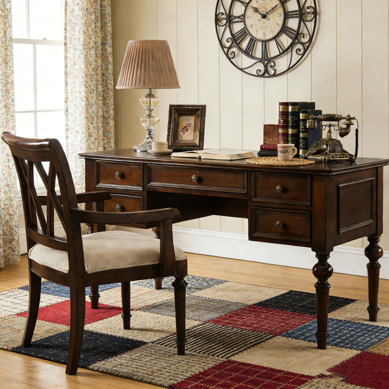 Bureau en bois massif de style rustique American Retro, H 30,71 po x l 62,99 po x P 29,92 po