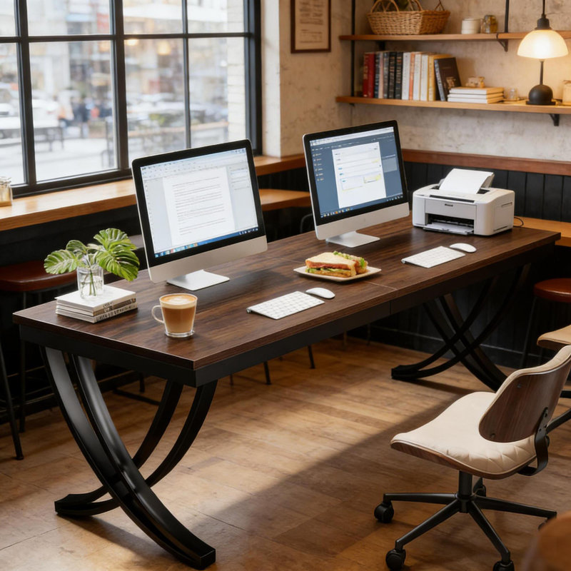 Bureaux doubles spacieux, structure en acier, style industriel pour le bureau à domicile