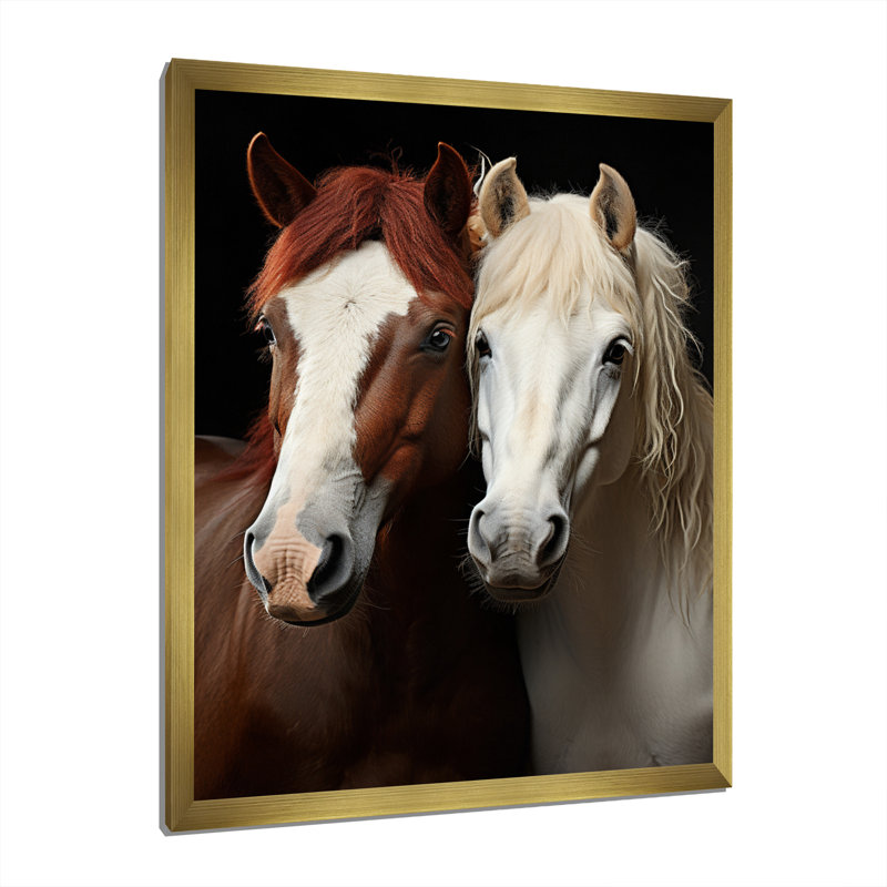 Bepper blanc et brun, cheval, duo dynamique VI, reproduction sur toile, H 40 po x l 30 po x P 1,5 po, Encadrement doré