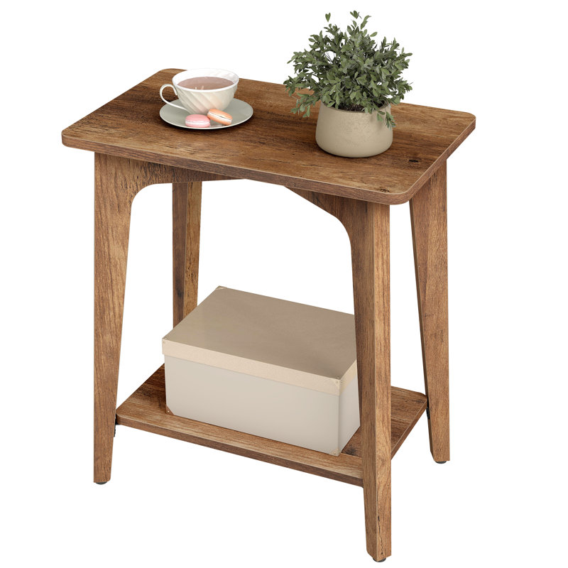 2-Tier Side Table, Small Rectangular End Table, Brown