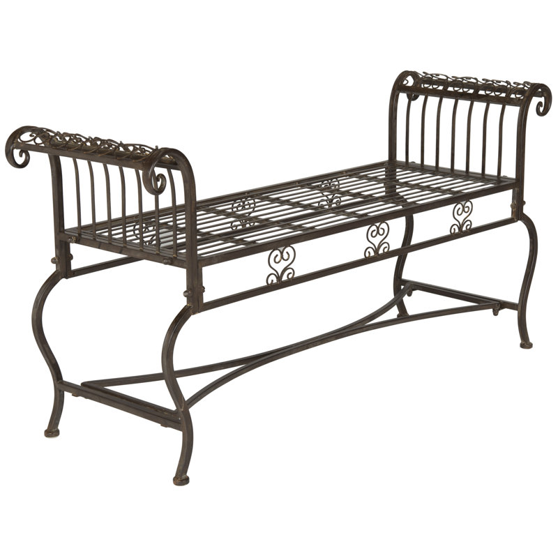Iron Outdoor Bench, Rustic Brown