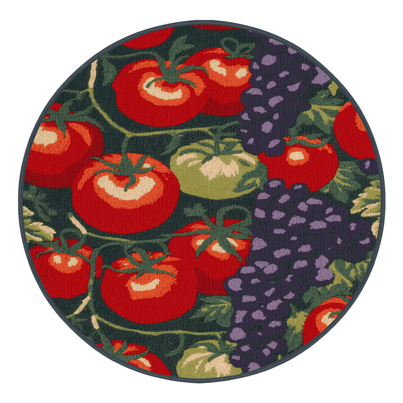  Tapis lavable avec tomates et raisins, Rond 5 pi