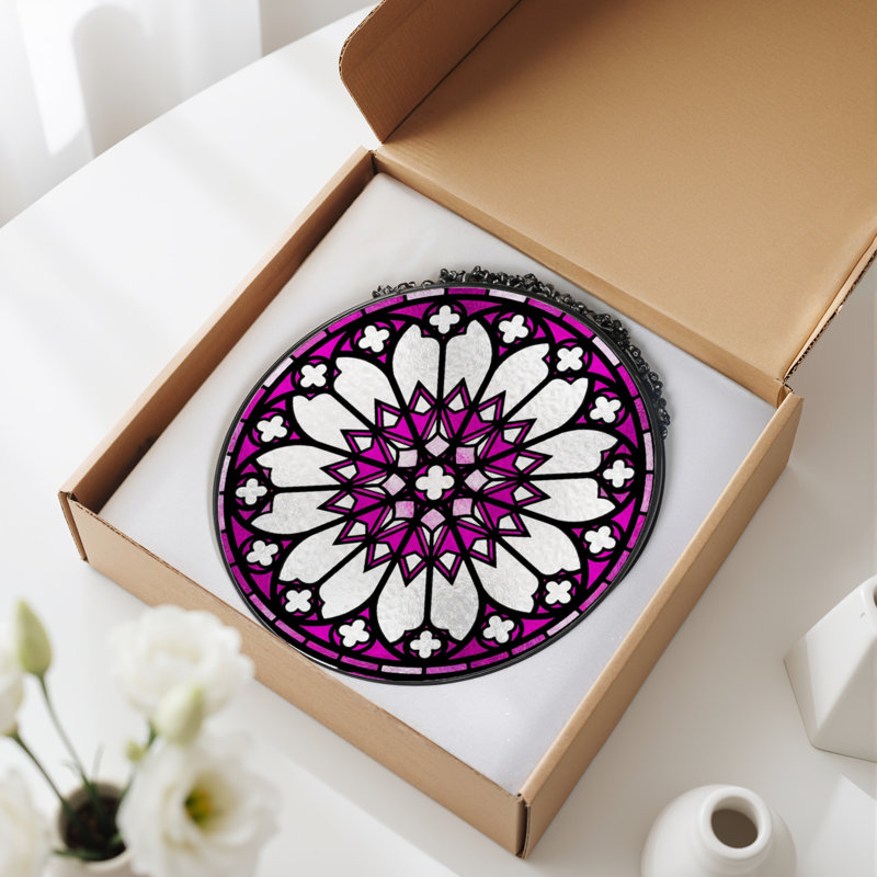 Vitrail de fenêtre en verre coloré 7,8 po H Mandala, H 7,8 po x l 7,8 po
