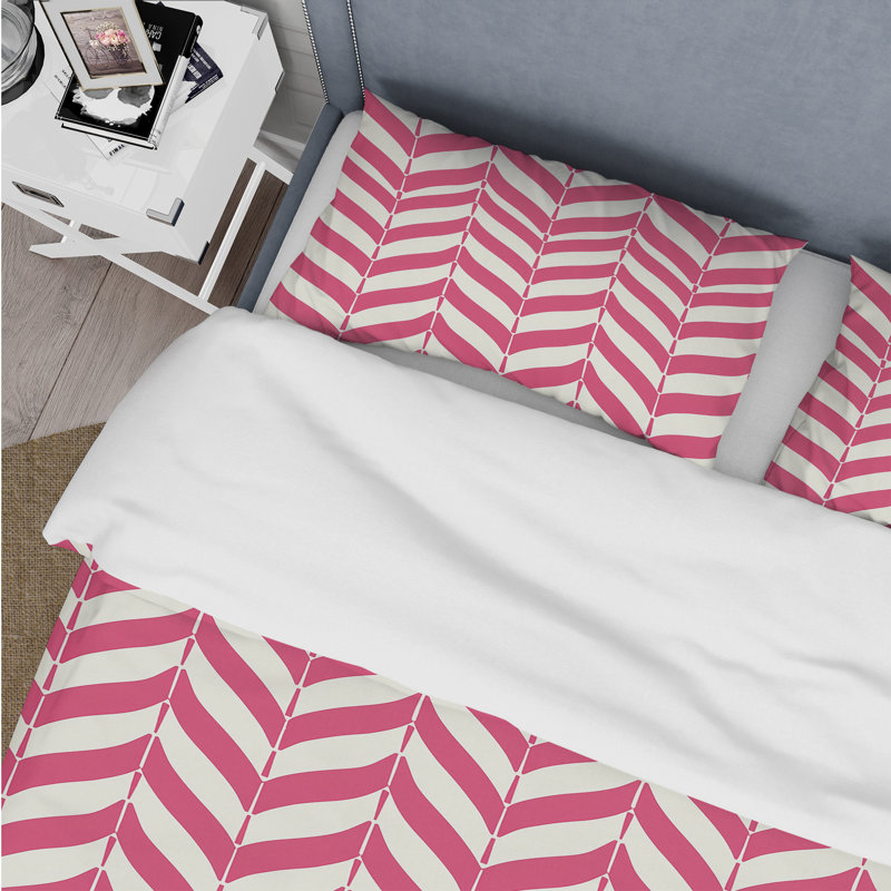 Pink Herringbone Charm I - Traditional Duvet Cover Set, King Duvet Cover + 2 King Shams