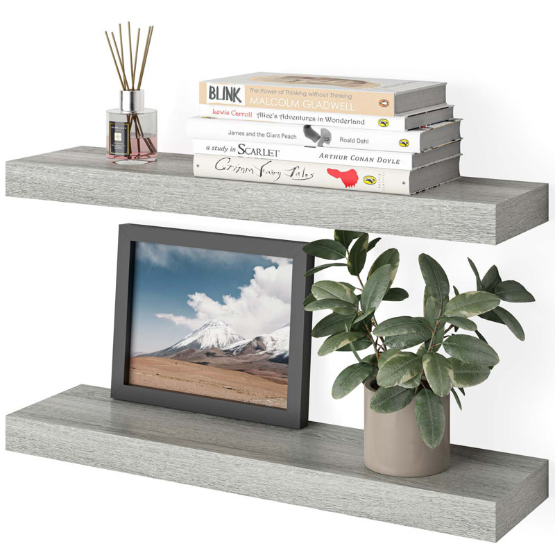 Sydney 24" W x 6" D Floating Shelves Set with Invisible Wall Mount Brackets, Grey