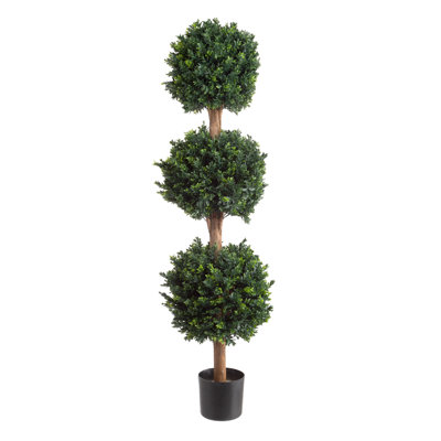 Brooklyn Pure Garden Artificial Tree - 5FT Faux Hedyotis Topiary Ball Plant in Weighted Pot - Fake Plants for Indoor Display or Front Porch Decorations