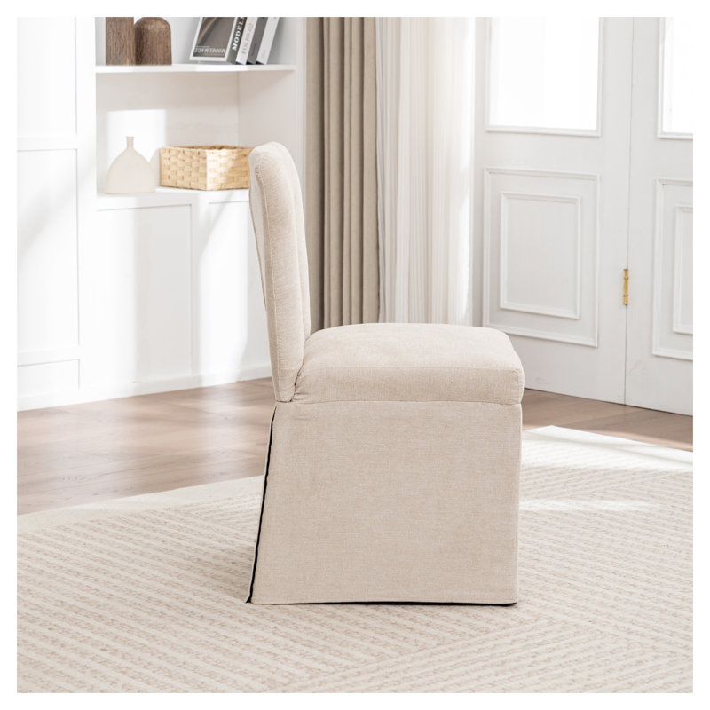 Ensemble de 2 chaises de salle à manger modernes en lin, chaises d'appoint rembourrées beiges avec siège et dossier rembourrés pour la cuisine et le salon
