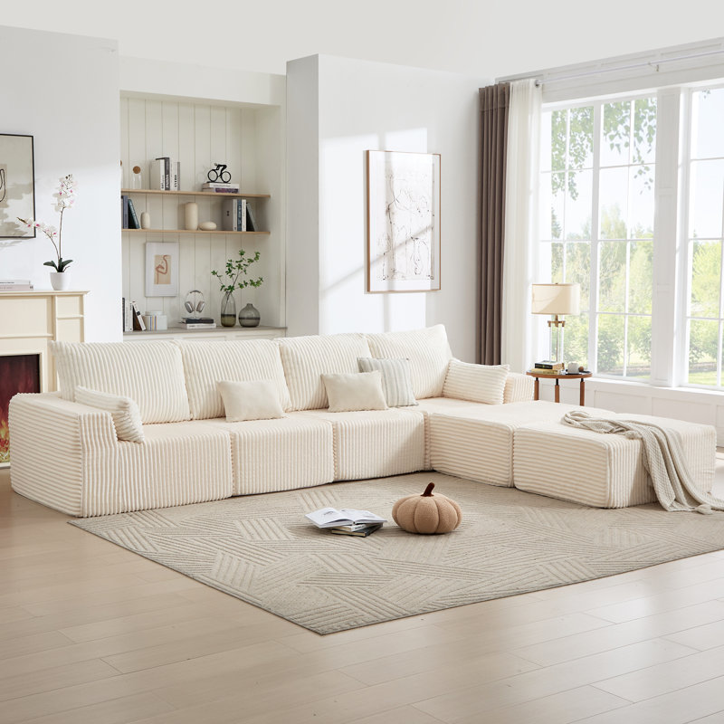 Canapé modulaire surdimensionné en U en velours côtelé avec repose-pieds 8 pièces 8 pièces, Velours côtelé crème