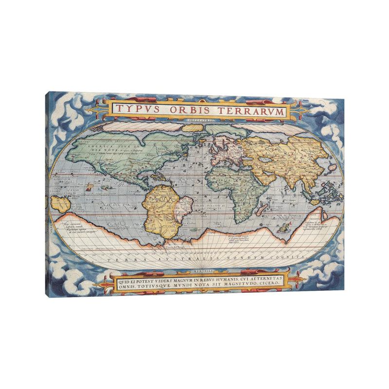 Antique Map Of The World, 1570 - Wrapped Canvas Print, 20.32 cm H x 30.48 cm W