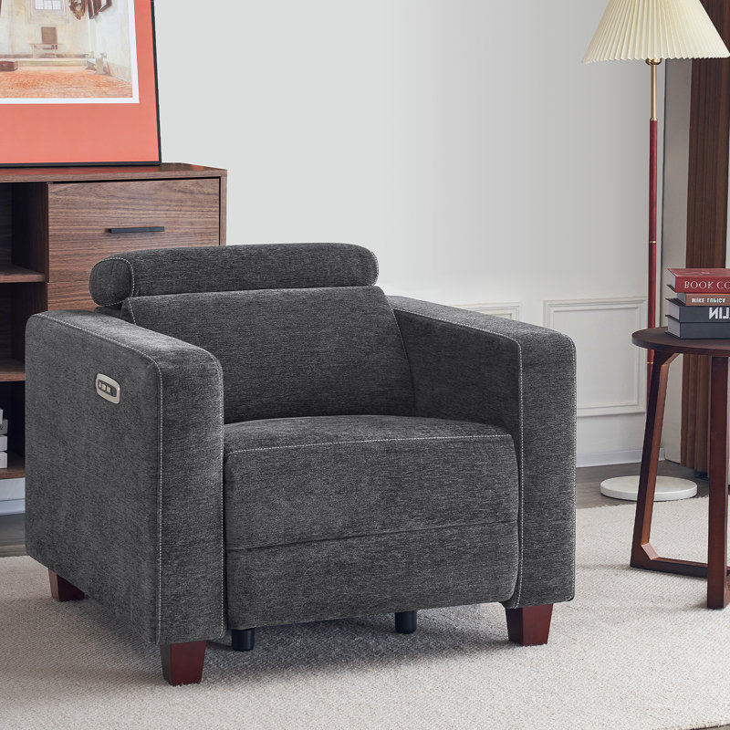 Cabrero Wall-hugger Power Recliner, High Leg Recliner with Adjustable Headrest, Fabric Upholstered, Dark Gray