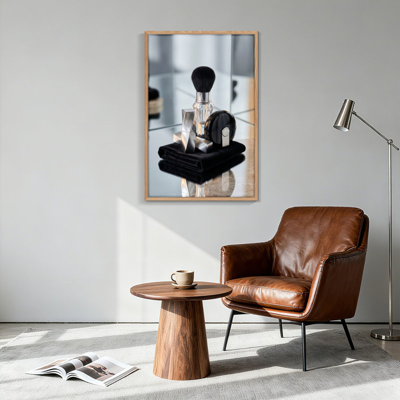 Ensemble de 1 tableau mural sur toile avec miroir de maquillage, 48"H x 36"W, Natural