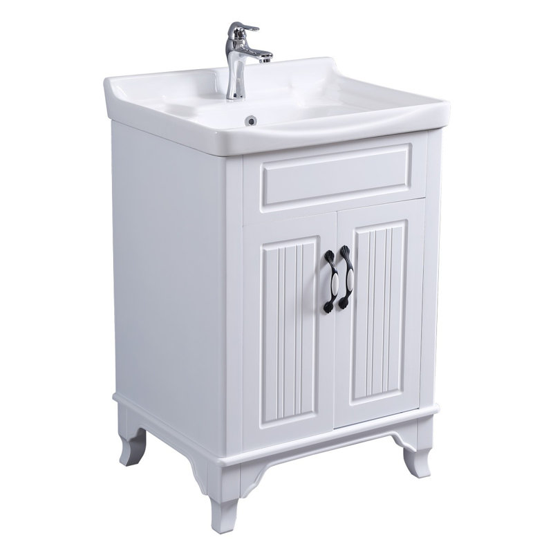 Maciel White Adeline Large Freestanding Cabinet Vanity Bathroom Sink