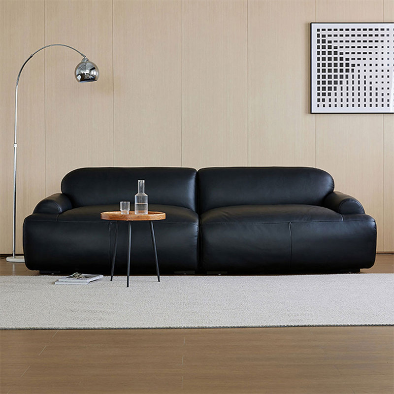 Canapé modulaire noir en cuir véritable, H 29,92 po x L 86,61 po x l 39,37 po
