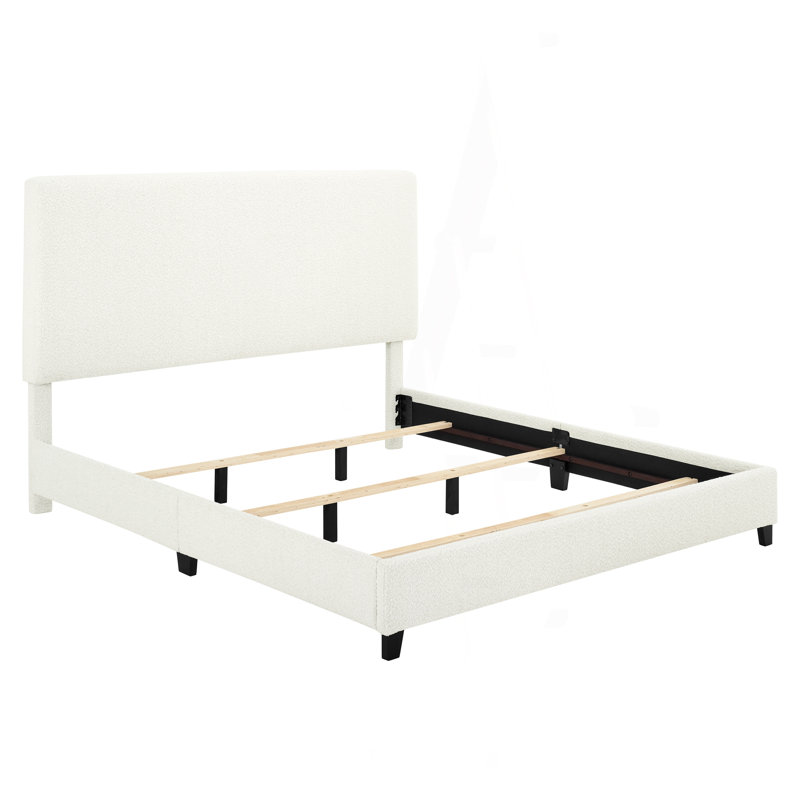 King Size White Upholstered Platform Bed