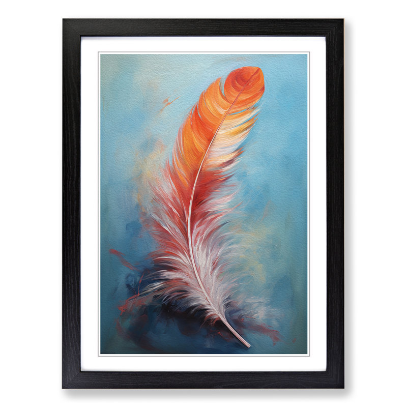 Feather Action - Single Picture Frame Print on Wood, 46cm H x 34cm W x 2cm D, Black