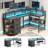 67" L Shaped Computer Desk With LED Lights And Power Outlets-628373188