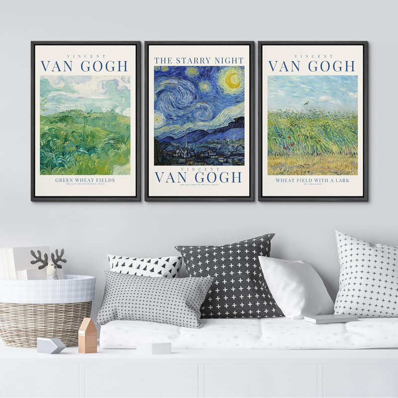 Classical Artwork " Starry Night " 3 - Pieces, 36" H x 24" W x 1.5" D, Black