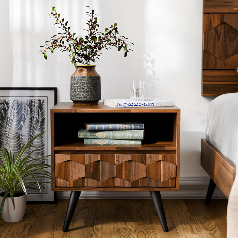 Georgina 1 - Drawer Solid Wood Nightstand, Dark Chocolate