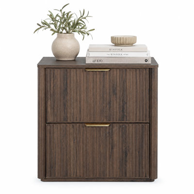 Table de chevet cannelée à 2 tiroirs, table de bout moderne avec poignées en aluminium doré, armoire de rangement pour le salon de la chambre à coucher, plusieurs finitions disponibles