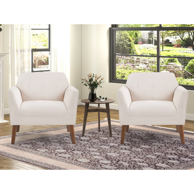 32.2" Wide Soft Modern Upholstered Tufted Accent Chair With Solid Wood Legs