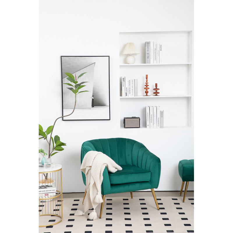 Fauteuil d'appoint avec repose-pieds, Velours vert