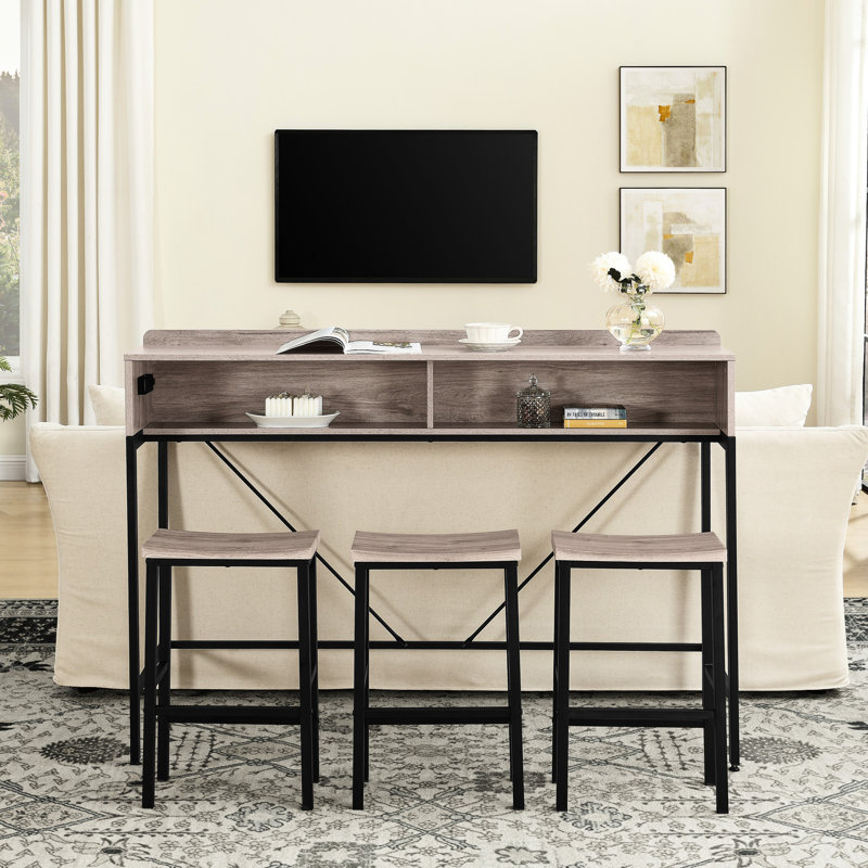 Console 59 po avec 3 tabourets, prise de courant, ambiance à DEL et fonction de rangement, faite de matériaux de haute qualité, pour la cuisine de la salle à manger Mobilier de bar 4 pièces: cadre de 59 pouces, cuisine, salon