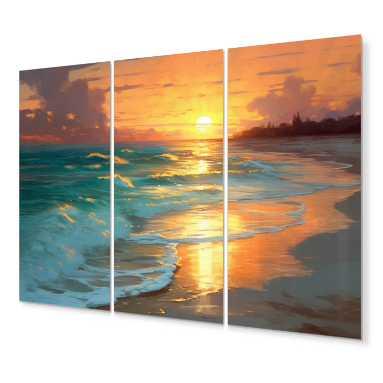 DesignArt Sand And Blue Caribbean Sea IX - Coastal Sunset Metal Wall ...