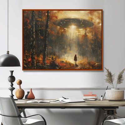 Brown Grey Alien Encounter Ufos In Autumn - Ufos Wall Art