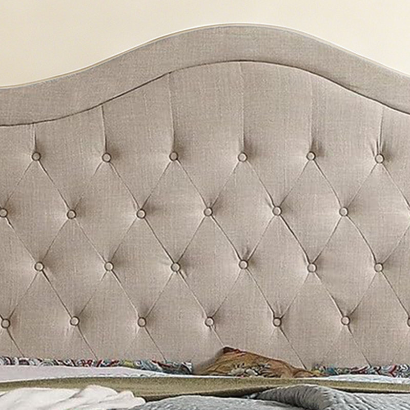 Adjustable Headboard with Fine Linen Upholstery and Button Tufting for Bedroom, Beige, Twin