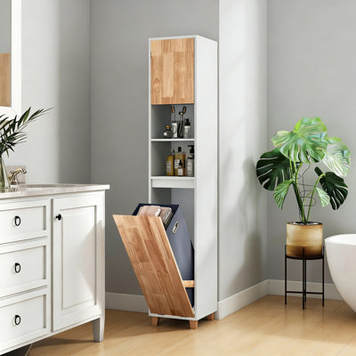 Rubber Wood, MDF, Fabric Freestanding Linen Cabinet
