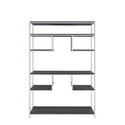 Bibliothèque rustique en chêne gris et finition chromée