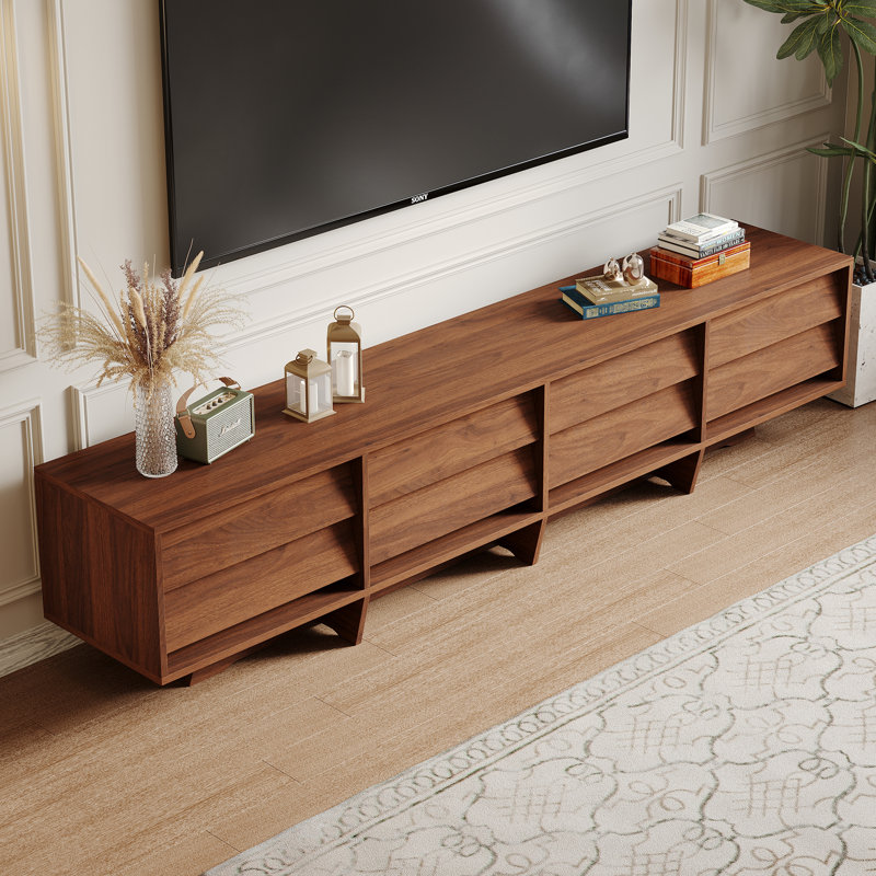 79” Walnut TV Stand with 8 Drawers, Modern Media Console with Ample Storage, Living Room Entertainment Centre for 75+ Inch TVs