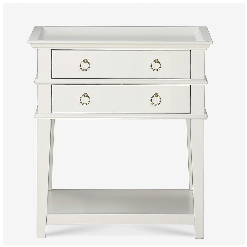 Carmona White 2-Drawer Tray Top Nightstand