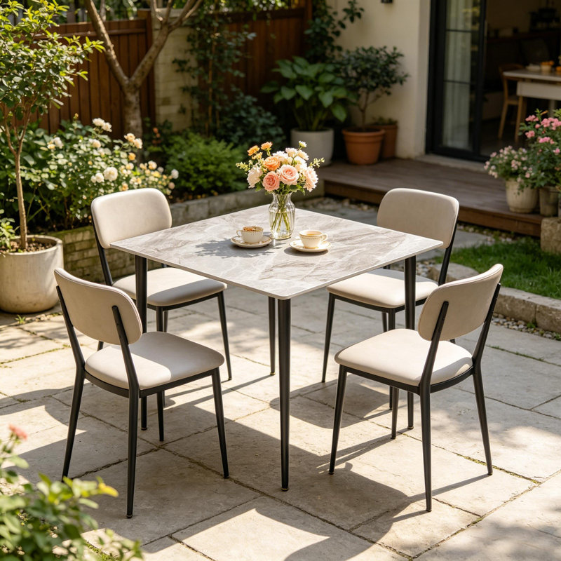 Fung Marble Top Metal Base Dining Table, Grey