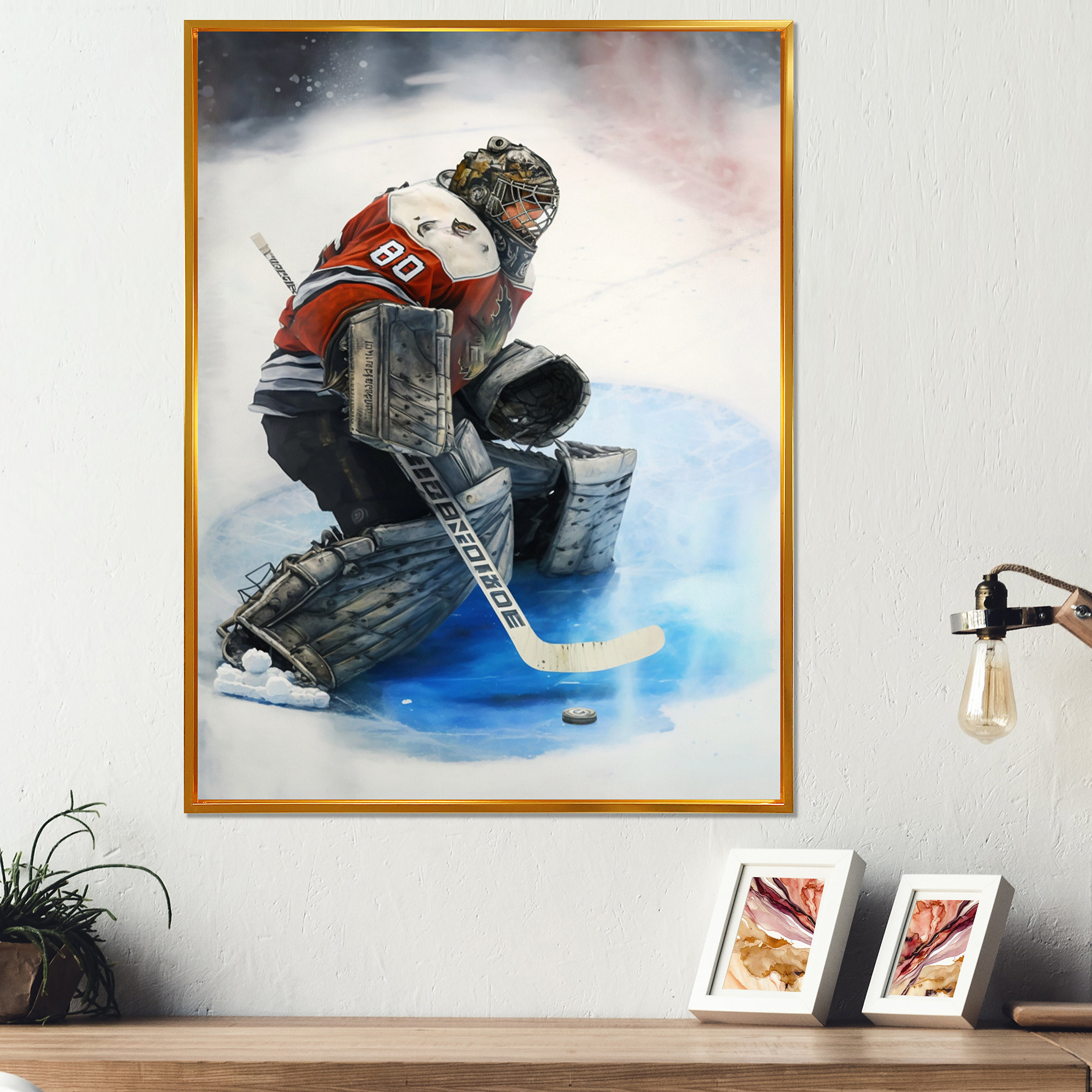 Hockey Goalie During Game I - Graphic Art On Canvas Red Barrel Studio Format: Black Picture Framed, Size: 32 H x 16 W x 1 D