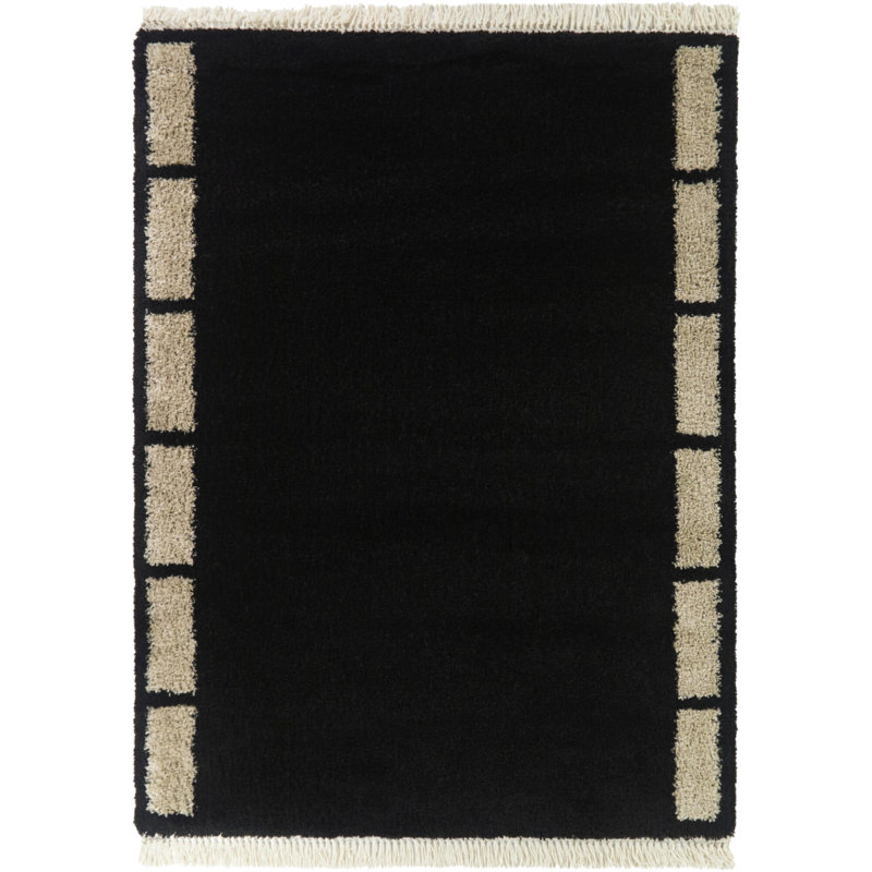 Tapis à bordure géométrique noir / beige Rosado, Rectangle 5 pi 3 po x 7 pi