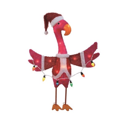 The Holiday Aisle® Fabric Flamingo in Santa Suite 35 in. Yard Decor