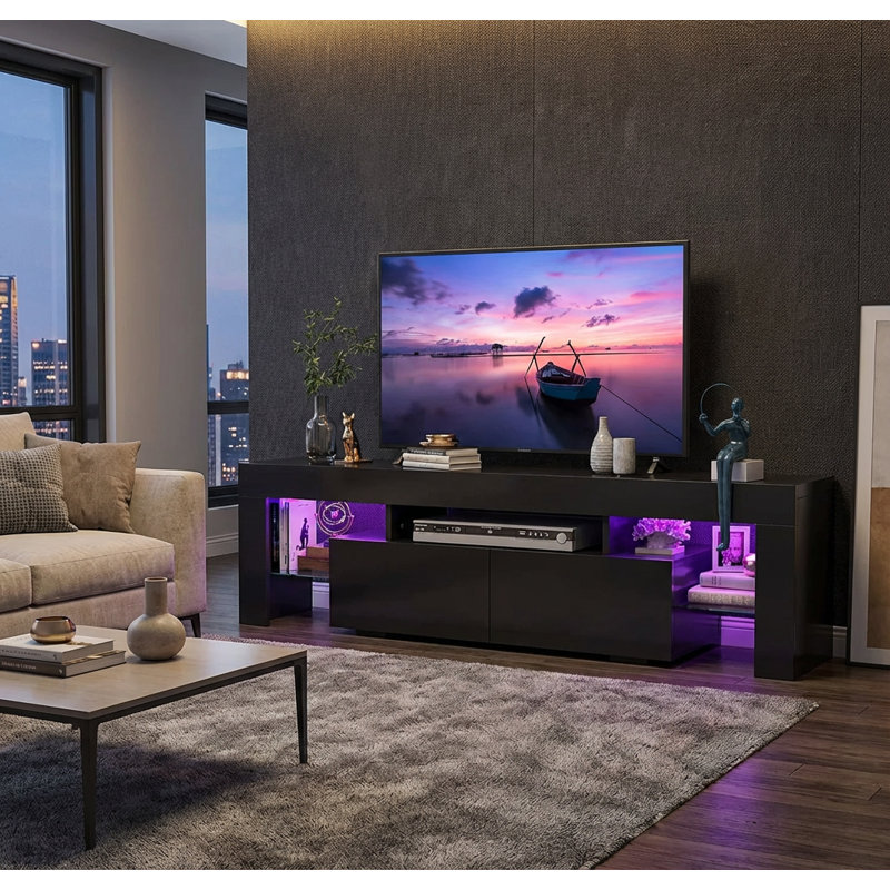Manjesh  63'' Media Console, TV Stand for TV up to 70",Entertainment Center with LED Lights, Black