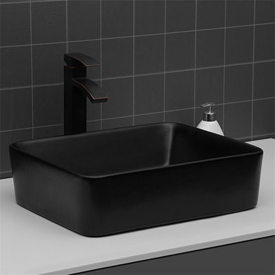 19"X15" Black Ceramic Rectangular Vessel Bathroom Sink